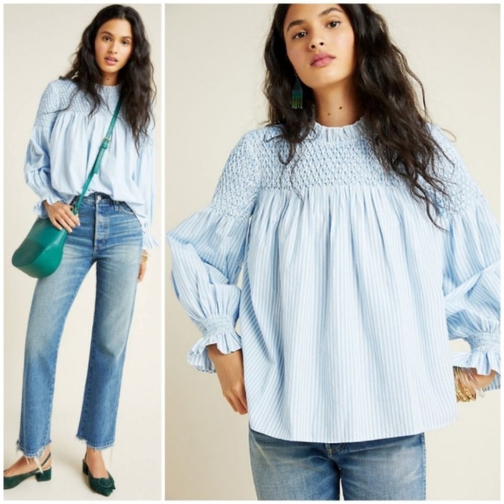 Maeve Anthropologie Blouse size small blue and white stripes- Like New